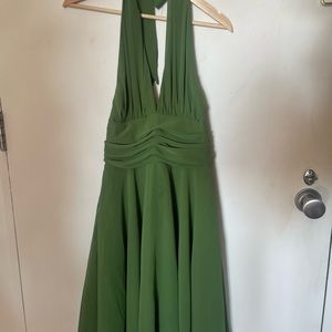 Green knee length halter dress